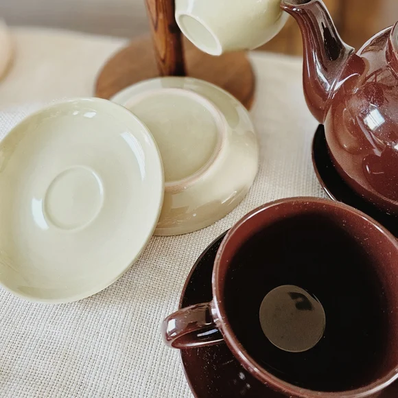 Vintage Ceramic Brown and Green Tea Set - Picture 3 of 9